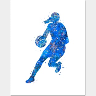 Basketball player girl - blue Posters and Art